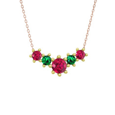 Rodolit garnet ve yeşil kuvars 925 ayar altın kaplama gümüş kolye (40 cm rose altın rolo zincir)