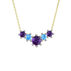 Aine Beştaş Kolye - Ametist ve akuamarin 18 ayar beyaz altın kolye (40 cm altın rolo zincir) #1gygktv