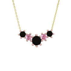 Siyah zirkon ve pembe kuvars 18 ayar rose altın kolye (40 cm altın rolo zincir)