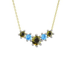 Aine Beştaş Kolye - Peridot ve akuamarin 18 ayar beyaz altın kolye (40 cm altın rolo zincir) #1h4kvtq