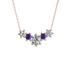 Swarovski ve ametist 925 ayar gümüş kolye (40 cm rose altın rolo zincir)