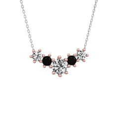 Aine Beştaş Kolye - Swarovski ve siyah zirkon 925 ayar rose altın kaplama gümüş kolye (40 cm beyaz altın rolo zincir) #1h9kh95