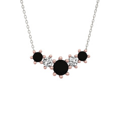 Aine Beştaş Kolye - Siyah zirkon ve swarovski 14 ayar rose altın kolye (40 cm beyaz altın rolo zincir) #1hdjva6