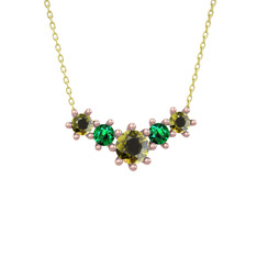 Peridot ve yeşil kuvars 18 ayar rose altın kolye (40 cm altın rolo zincir)
