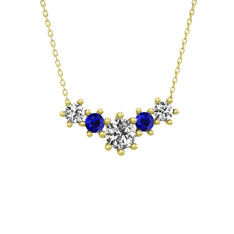 Aine Beştaş Kolye - Swarovski ve lab safir 8 ayar altın kolye (40 cm altın rolo zincir) #1i94zjx