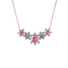 Pembe kuvars ve pırlanta 925 ayar gümüş kolye (0.32 karat, 40 cm rose altın rolo zincir)