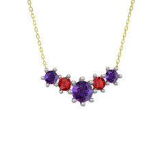 Aine Beştaş Kolye - Ametist ve garnet 14 ayar beyaz altın kolye (40 cm altın rolo zincir) #1ihqu24