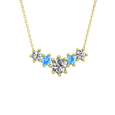 Aine Beştaş Kolye - Swarovski ve akuamarin 8 ayar altın kolye (40 cm altın rolo zincir) #1irhrpl