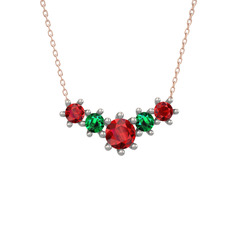 Garnet ve yeşil kuvars 925 ayar gümüş kolye (40 cm rose altın rolo zincir)