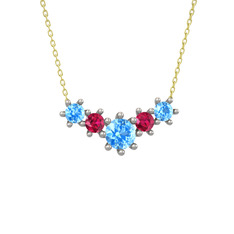 Aine Beştaş Kolye - Akuamarin ve rodolit garnet 925 ayar gümüş kolye (40 cm altın rolo zincir) #1j7tl92