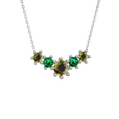 Peridot ve yeşil kuvars 8 ayar beyaz altın kolye (40 cm beyaz altın rolo zincir)