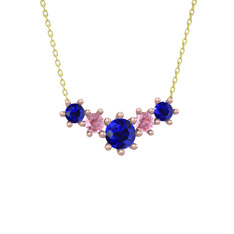 Aine Beştaş Kolye - Lab safir ve pembe kuvars 8 ayar rose altın kolye (40 cm altın rolo zincir) #1jfuqqh