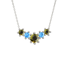 Peridot ve akuamarin 18 ayar beyaz altın kolye (40 cm beyaz altın rolo zincir)