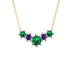 Aine Beştaş Kolye - Yeşil kuvars ve ametist 925 ayar gümüş kolye (40 cm altın rolo zincir) #1k4zn48