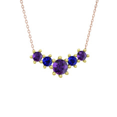 Aine Beştaş Kolye - Ametist ve lab safir 18 ayar altın kolye (40 cm rose altın rolo zincir) #1kc3om5