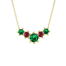 Aine Beştaş Kolye - Yeşil kuvars ve kök yakut 14 ayar altın kolye (40 cm altın rolo zincir) #1kj1jl