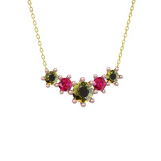 Peridot ve rodolit garnet 8 ayar rose altın kolye (40 cm altın rolo zincir)