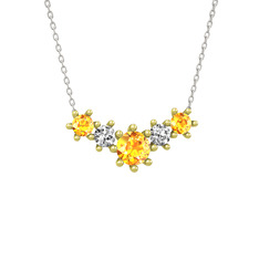 Aine Beştaş Kolye - Sitrin ve swarovski 18 ayar altın kolye (40 cm gümüş rolo zincir) #1kwk5wb