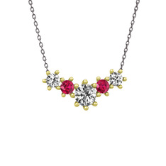 Aine Beştaş Kolye - Beyaz zirkon ve rodolit garnet 18 ayar altın kolye (40 cm gümüş rolo zincir) #1l19dly