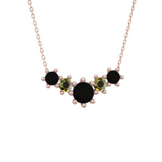 Aine Beştaş Kolye - Siyah zirkon ve peridot 8 ayar rose altın kolye (40 cm rose altın rolo zincir) #1l8osxo