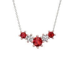 Garnet ve beyaz zirkon 18 ayar rose altın kolye (40 cm beyaz altın rolo zincir)