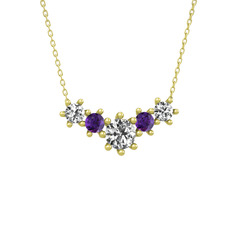 Aine Beştaş Kolye - Beyaz zirkon ve ametist 14 ayar altın kolye (40 cm altın rolo zincir) #1lwzfrx
