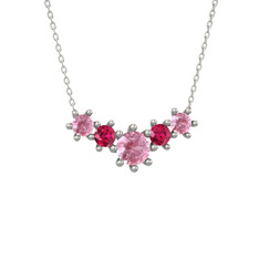 Pembe kuvars ve rodolit garnet 18 ayar beyaz altın kolye (40 cm gümüş rolo zincir)