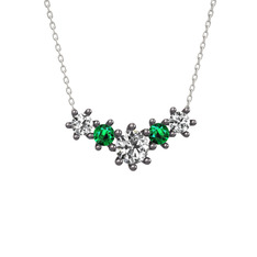 Aine Beştaş Kolye - Swarovski ve yeşil kuvars 925 ayar siyah rodyum kaplama gümüş kolye (40 cm beyaz altın rolo zincir) #1m1q7tr