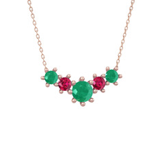 Aine Beştaş Kolye - Kök zümrüt ve rodolit garnet 18 ayar rose altın kolye (40 cm rose altın rolo zincir) #1m2x53r