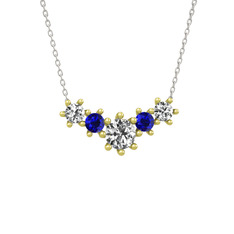 Aine Beştaş Kolye - Swarovski ve lab safir 14 ayar altın kolye (40 cm beyaz altın rolo zincir) #1m7n0zn