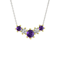 Ametist ve swarovski 18 ayar altın kolye (40 cm beyaz altın rolo zincir)