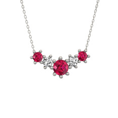 Rodolit garnet ve beyaz zirkon 8 ayar beyaz altın kolye (40 cm beyaz altın rolo zincir)