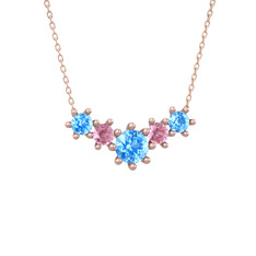 Aine Beştaş Kolye - Akuamarin ve pembe kuvars 925 ayar rose altın kaplama gümüş kolye (40 cm gümüş rolo zincir) #1msfleb