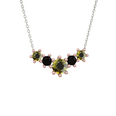 Aine Beştaş Kolye - Peridot ve siyah zirkon 8 ayar rose altın kolye (40 cm beyaz altın rolo zincir) #1ngngo8