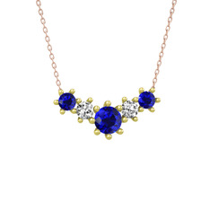 Aine Beştaş Kolye - Lab safir ve swarovski 14 ayar altın kolye (40 cm rose altın rolo zincir) #1ni3wei