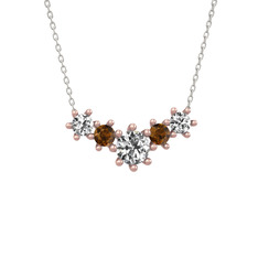 Swarovski ve dumanlı kuvars 18 ayar rose altın kolye (40 cm beyaz altın rolo zincir)