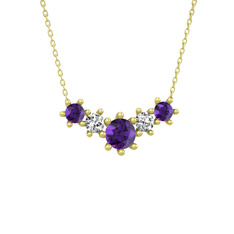 Ametist ve swarovski 18 ayar altın kolye (40 cm gümüş rolo zincir)