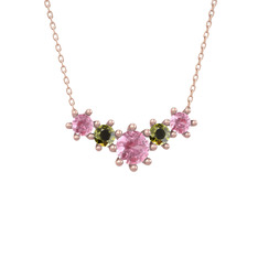 Aine Beştaş Kolye - Pembe kuvars ve peridot 925 ayar rose altın kaplama gümüş kolye (40 cm rose altın rolo zincir) #1nuxlyd