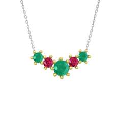 Kök zümrüt ve rodolit garnet 18 ayar altın kolye (40 cm beyaz altın rolo zincir)
