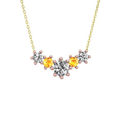 Aine Beştaş Kolye - Beyaz zirkon ve sitrin 14 ayar rose altın kolye (40 cm altın rolo zincir) #1oh2xk0