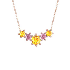 Aine Beştaş Kolye - Sitrin ve pembe kuvars 925 ayar rose altın kaplama gümüş kolye (40 cm gümüş rolo zincir) #1ovcxc4