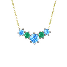 Aine Beştaş Kolye - Akuamarin ve kök zümrüt 18 ayar beyaz altın kolye (40 cm altın rolo zincir) #1p3pvde