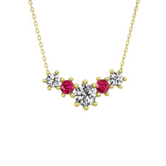 Aine Beştaş Kolye - Beyaz zirkon ve rodolit garnet 925 ayar altın kaplama gümüş kolye (40 cm altın rolo zincir) #1p9ldvd