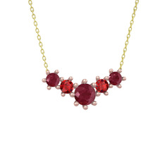 Aine Beştaş Kolye - Kök yakut ve garnet 14 ayar rose altın kolye (40 cm altın rolo zincir) #1pkp152