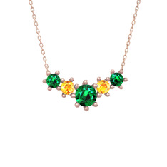 Aine Beştaş Kolye - Yeşil kuvars ve sitrin 14 ayar rose altın kolye (40 cm gümüş rolo zincir) #1pkulqg