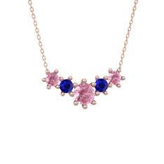 Aine Beştaş Kolye - Pembe kuvars ve lab safir 14 ayar rose altın kolye (40 cm rose altın rolo zincir) #1pnvglf