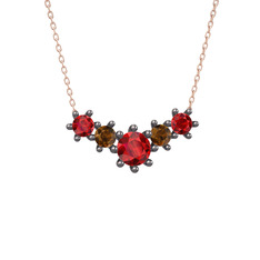Aine Beştaş Kolye - Garnet ve dumanlı kuvars 925 ayar siyah rodyum kaplama gümüş kolye (40 cm rose altın rolo zincir) #1q64kp