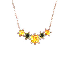 Sitrin ve peridot 8 ayar rose altın kolye (40 cm rose altın rolo zincir)
