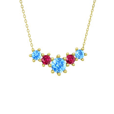 Akuamarin ve rodolit garnet 14 ayar altın kolye (40 cm altın rolo zincir)