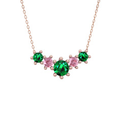 Aine Beştaş Kolye - Yeşil kuvars ve pembe kuvars 18 ayar rose altın kolye (40 cm rose altın rolo zincir) #1qmagd9